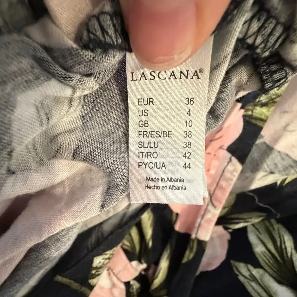 Lascana Black Floral Romper Womens US 4 Flutter Sleeve Shorts One Piece